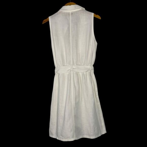 J Crew Zip Front Linen‎ Blend White Sleeveless Belted Dress Size 2 NEW Old Money - Picture 10 of 13